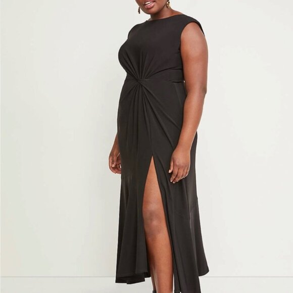 Lane Bryant Dresses & Skirts - Dress 26/28 Lane Bryant Black Maxi Ruched Twist Waist Side Slit Plus Size (4X)
